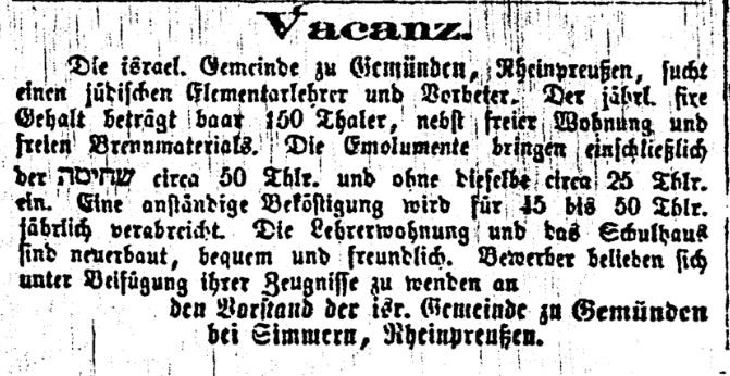Eine Anzeige die die Vakanz einer Lehrerstelle kund gibt
