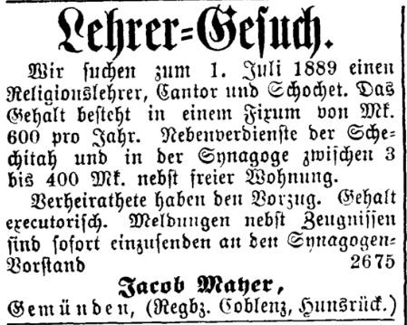 Eine Anzeige: "Lehrer Gesuch"