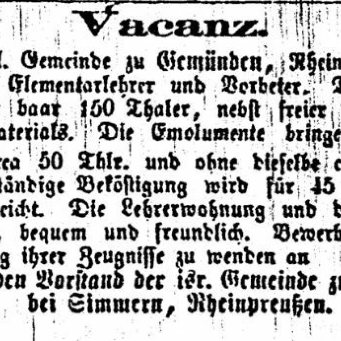 Eine Anzeige die die Vakanz einer Lehrerstelle kund gibt