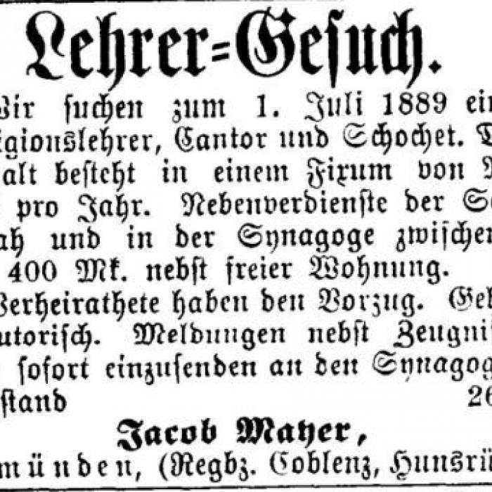 Eine Anzeige: "Lehrer Gesuch"