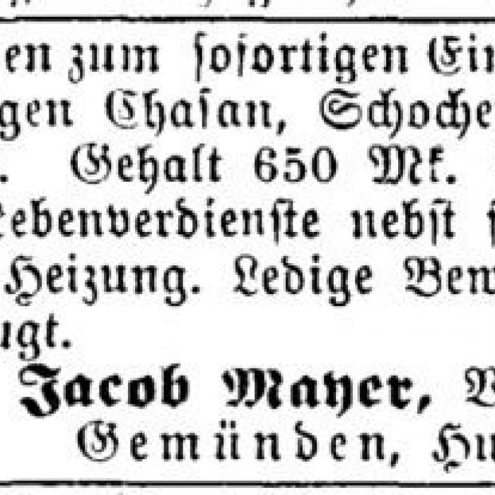 Eine weitere Stellenanzeige für einen jüdischen Lehrer