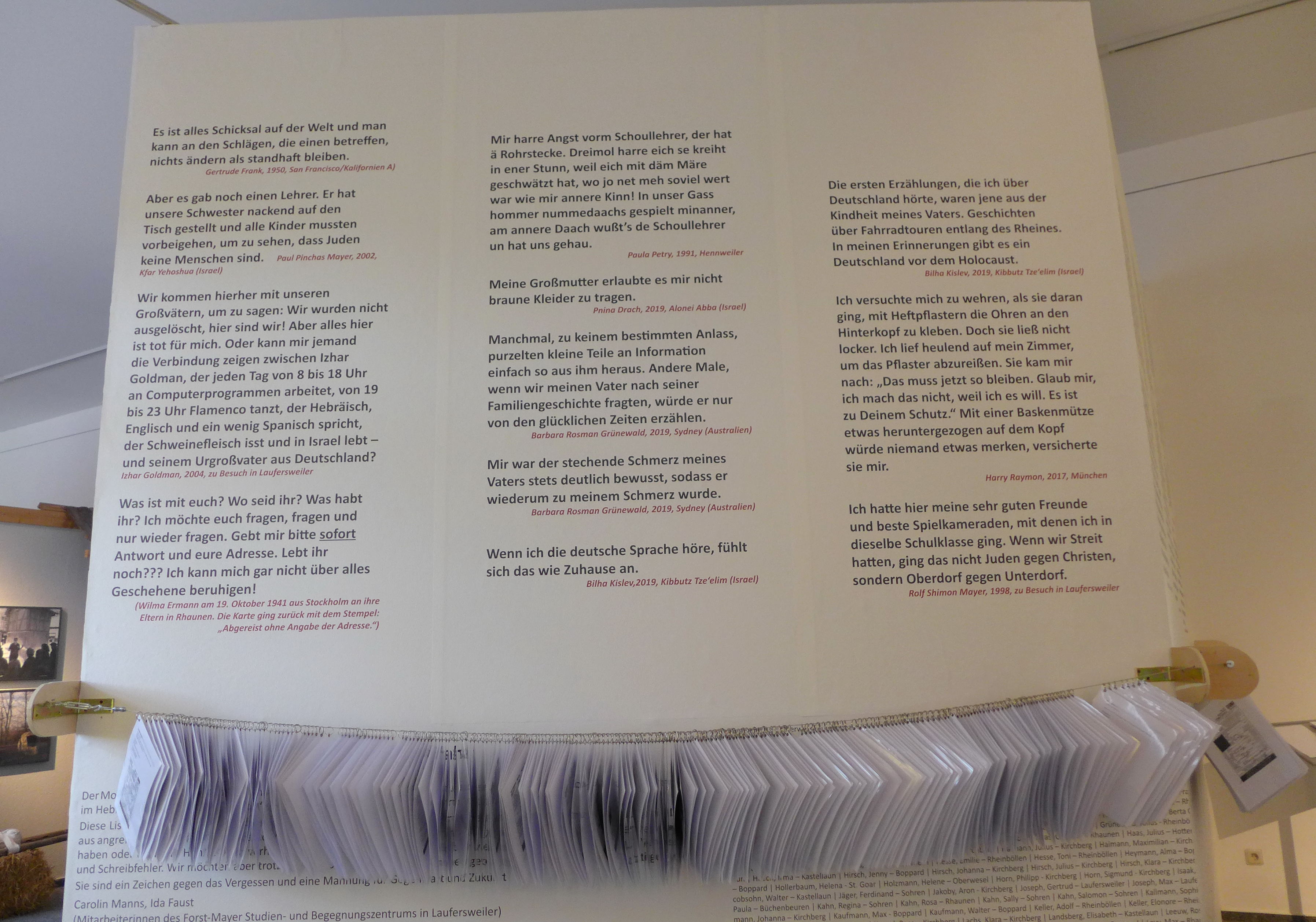 "Ein Mensch ist erst vergessen, wenn sein Name vergessen ist" (Talmud): Installation zum Gedenken an die Opfer des Nationalsozialismus im Rhein-Hunsrück-Kreis.