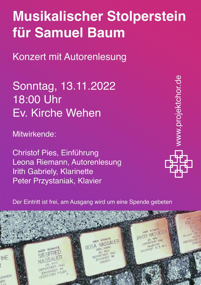 "Musikalischer Stolperstein" für Samuel Baum - eine Konzertlesung in Taunusstein-Wehen